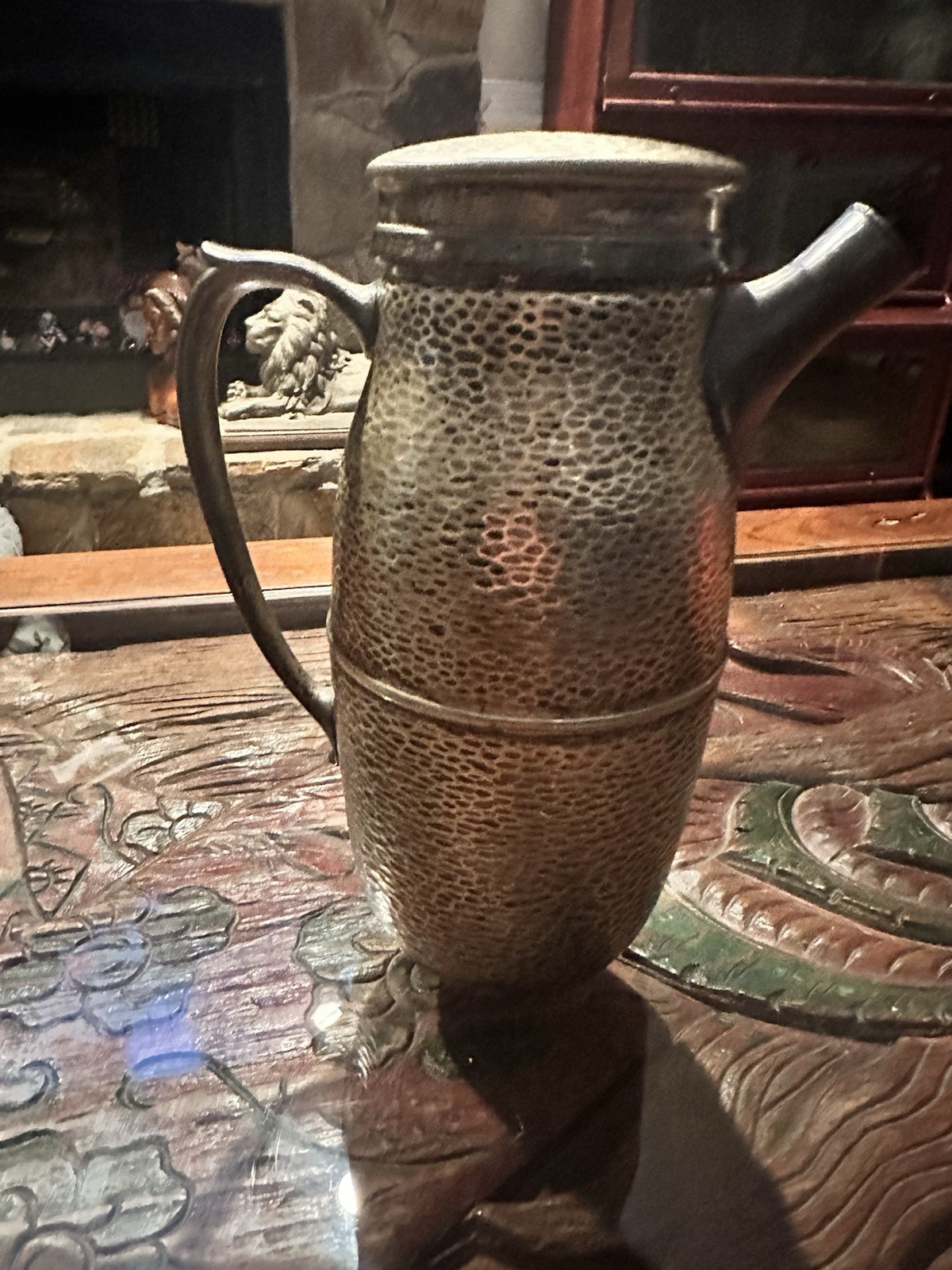 Art Deco Nickel Silver And Silver Plate Cocktail Shaker With Cork -Hand Hammered