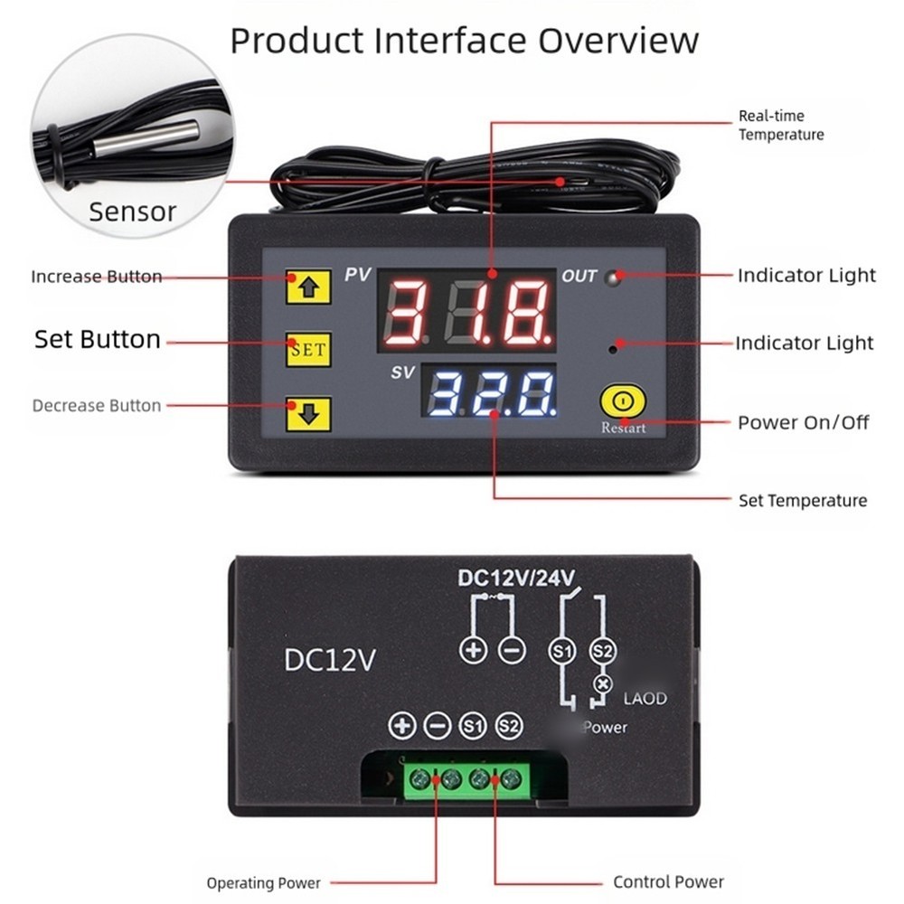 DC12V Digital Temperature Controller with Remote Sensor for Refrigerator Use
