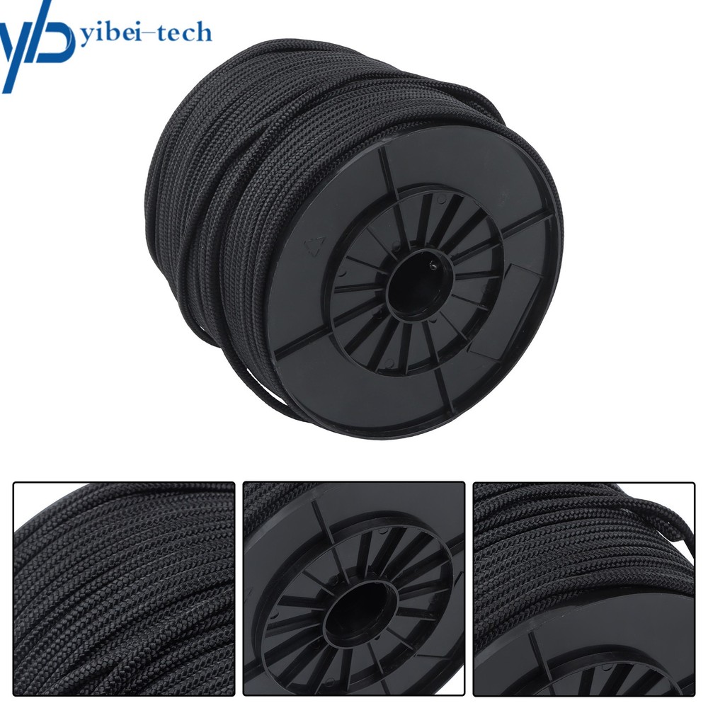 1/4 Inch Nylon Polyester Cord 500 Foot Spool Solid Braid Industrial Grade Black