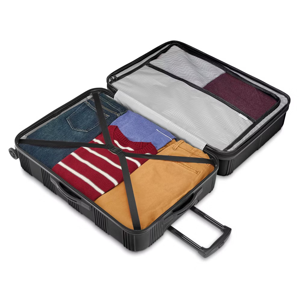 American Tourister Checkered Hardside Carry On Spinner Suitcase Black