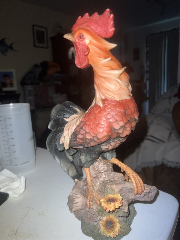 Vintage Hand painted Solid Ceramic Standing Rooster 13” Tall