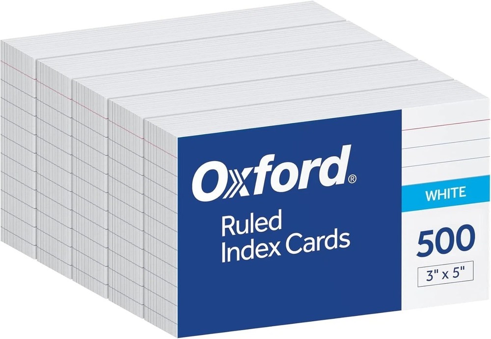 500 Count 3x5 Index Cards White Lined Front Blank Back Flashcards for Study Note