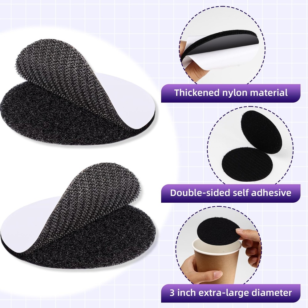 12 Pairs 3 Inch Referee Patch Hook and Loop Dots, Reusable Round Double Sided...