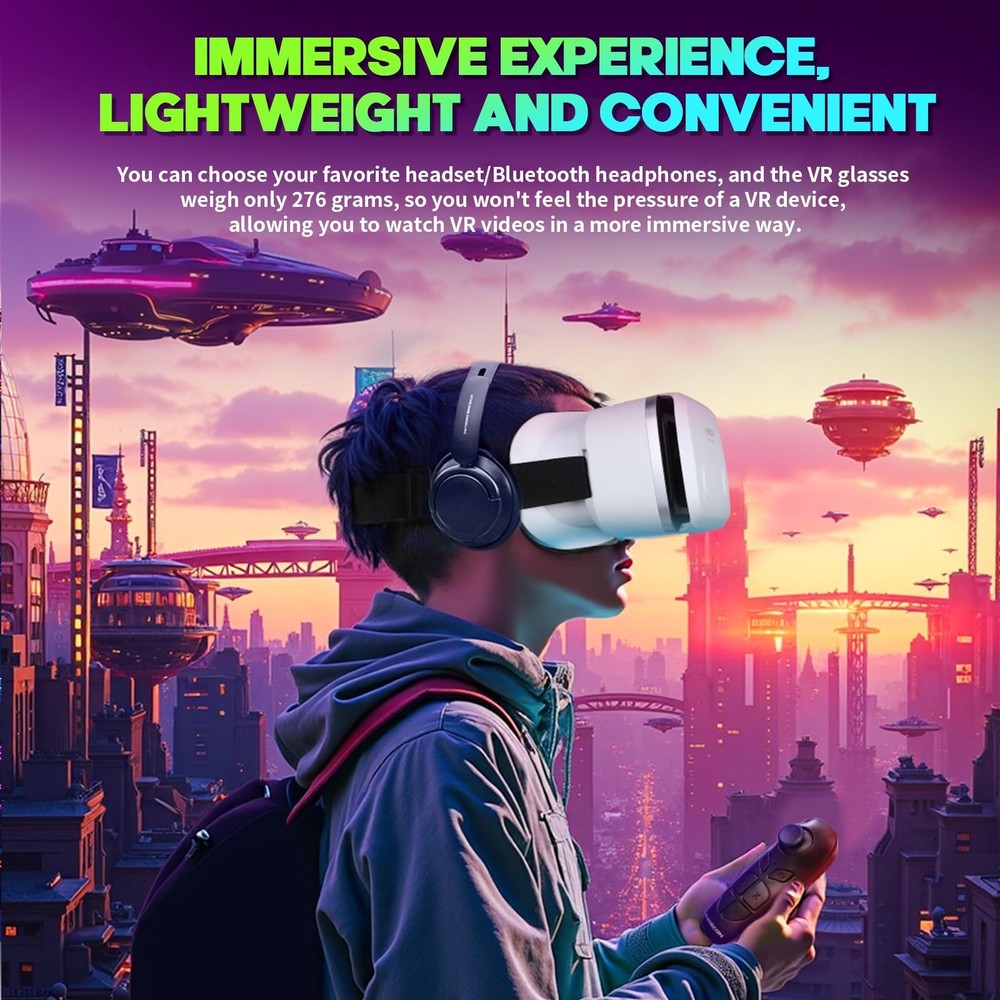 VR Headset for Smartphones 4.7-7 Inch with Bluetooth Controller, Aspheric HD Len