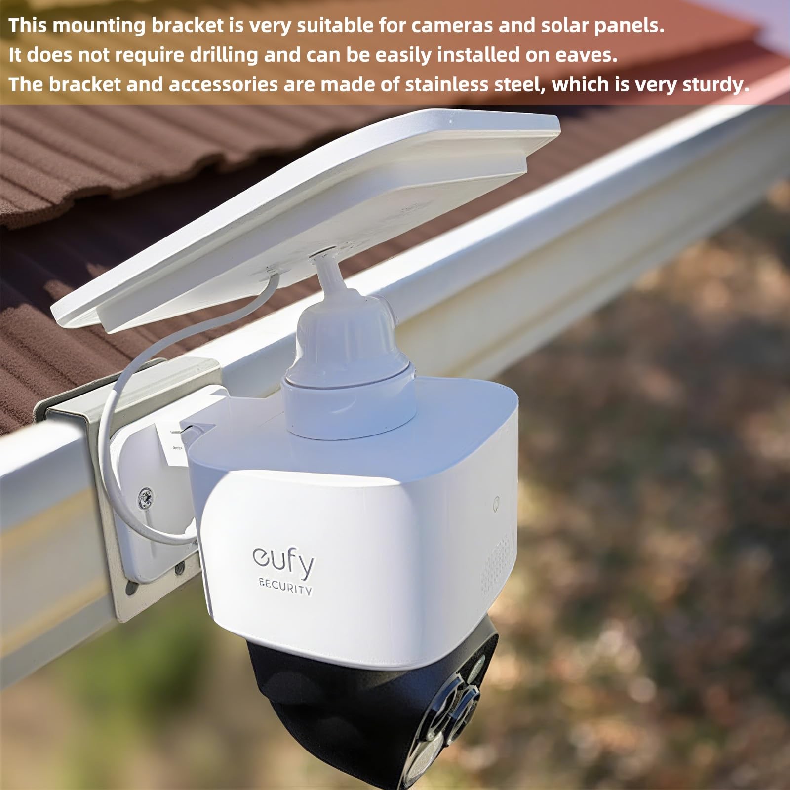 Gutter Mount for Eufy Solocam S340/E30, Stainless Steel Security Silvery2