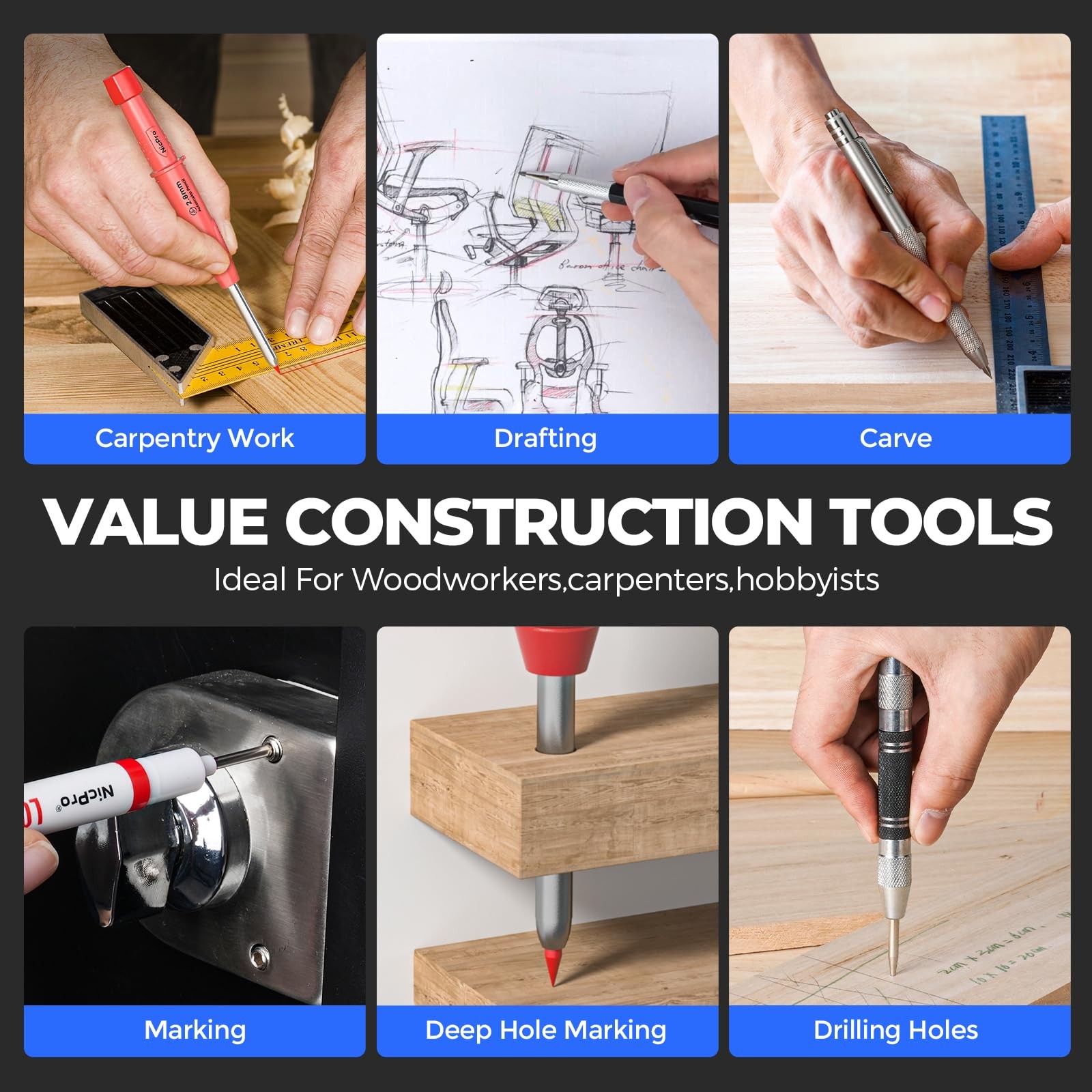 44 Pack CP3000 Carpenter Pencils with Sharpener, Mechanical Carpenter Pencil ...