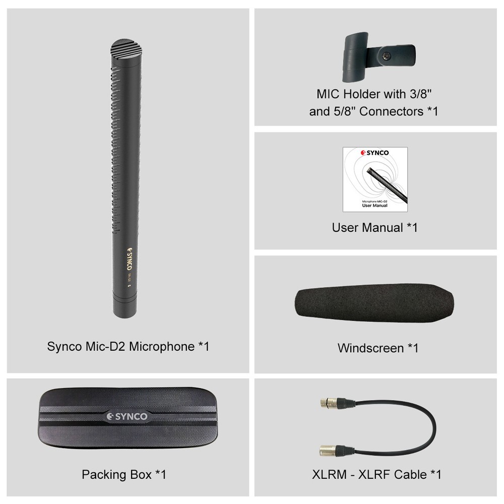 Shotgun Microphone, SYNCO-Mic-D2-Hyper-Cardioid-Directional-Condenser-Mic XLR
