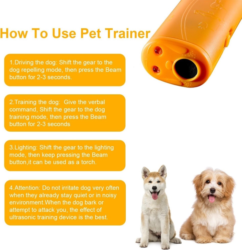 Pet-Friendly LED Ultrasonic Trainer - Handheld Barking Control Device (Yellow)