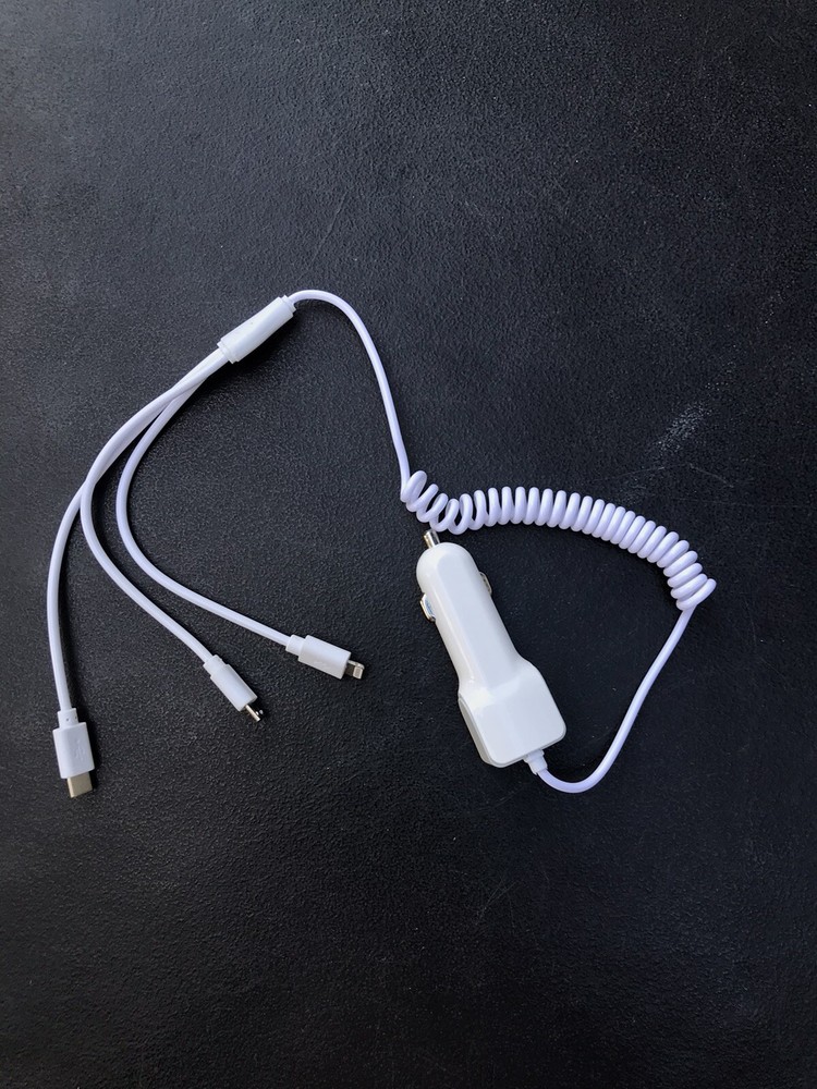 3 In 1 Car Charger Cable Type-A Type-C Micro USB Fast Charging Adapter