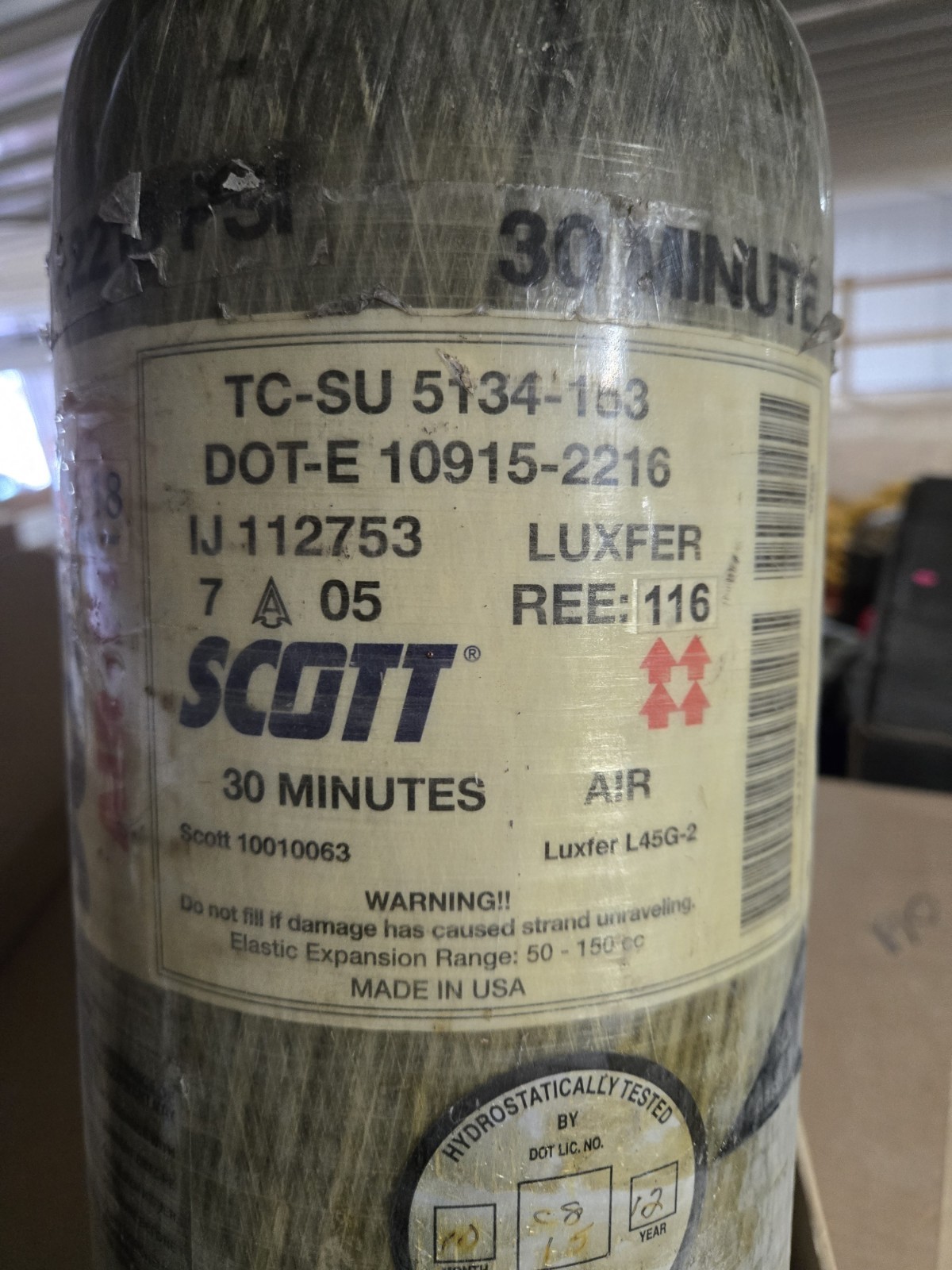 Scott Air Pack 30 min carbon spun bottle - 2216 PSI