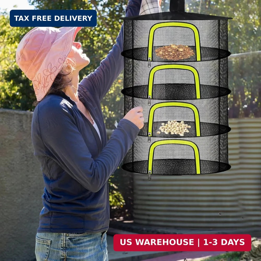 4 Layer Herb Drying Rack, Hanging Mesh Net, Foldable Plant Drying Rack With U-Sh