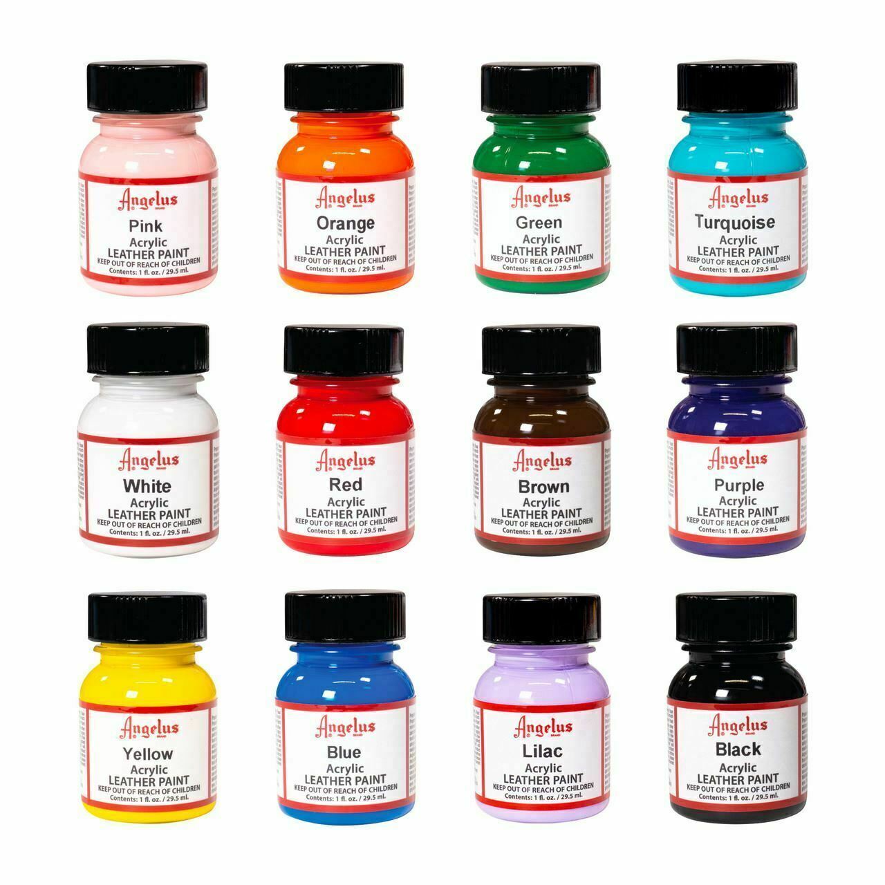 Angelus Acrylic Leather Paint Best Sellers Kit (12 Colors / 1 oz)