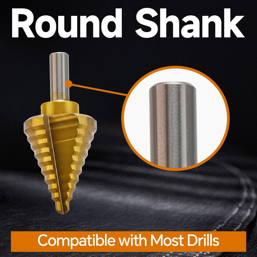 Rayjee 6-Piece Step Drill Bit Set, Titanium Coated, Straight Flute 6