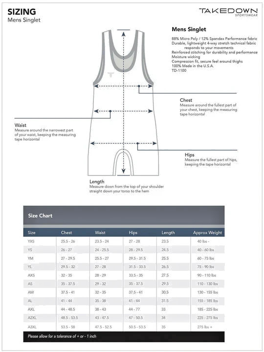 NWOT Men's SM-4XL TAKEDOWN Essential Wrestling Singlet ~ Black only ~ SM-4XL