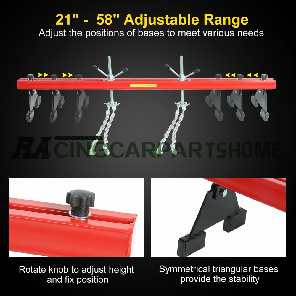 1100 Lbs Engine Support Bar Engine Load Leveler Transmission w/ Dual Hooks Red
