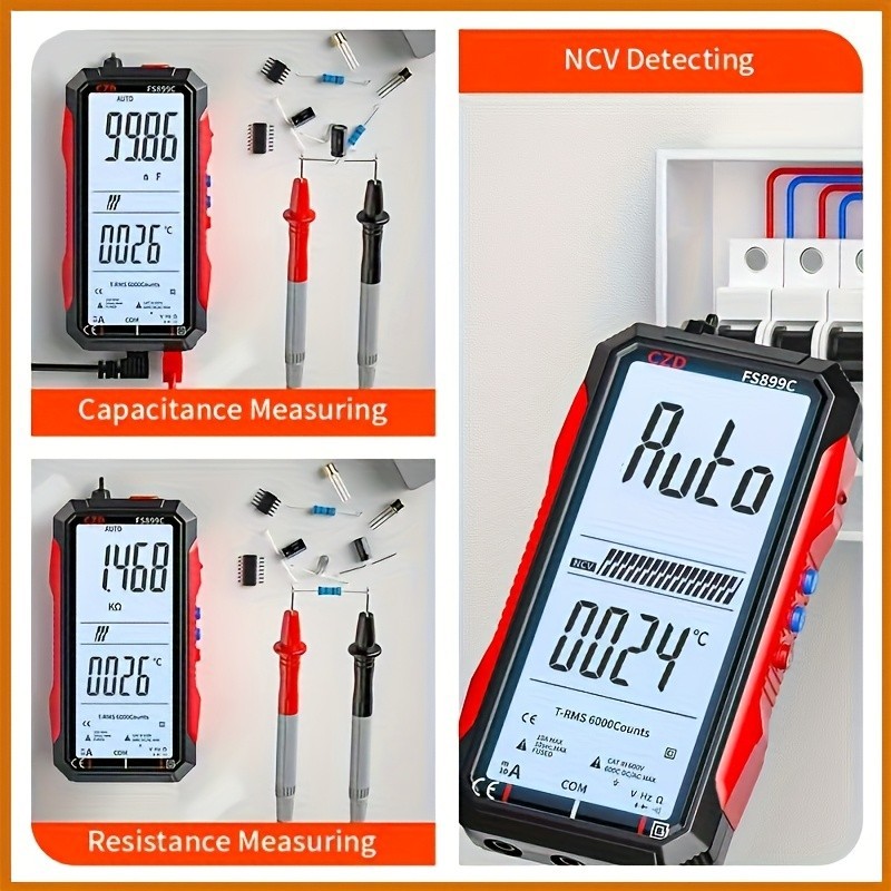 Rechargeable Digital Multimeter FS899C - Electrical & NCV Testing