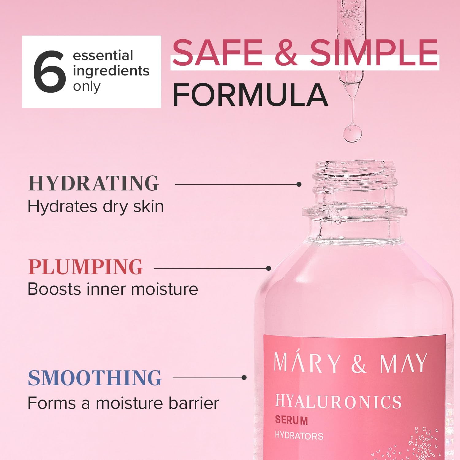 Mary&May Hyaluronics Serum with 6 Types of Hyaluronic Acid Complex for Deep Hydr