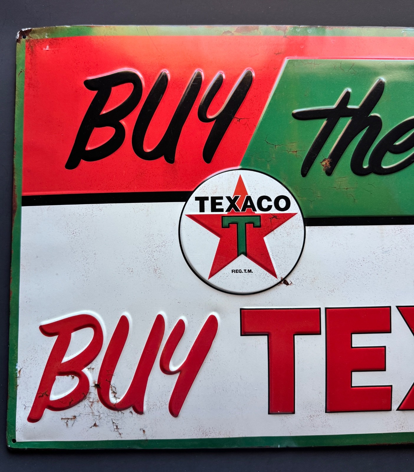 Texaco Buy The Best Buy Texaco Vintage Style Sign 26 x 15 embossed bubble