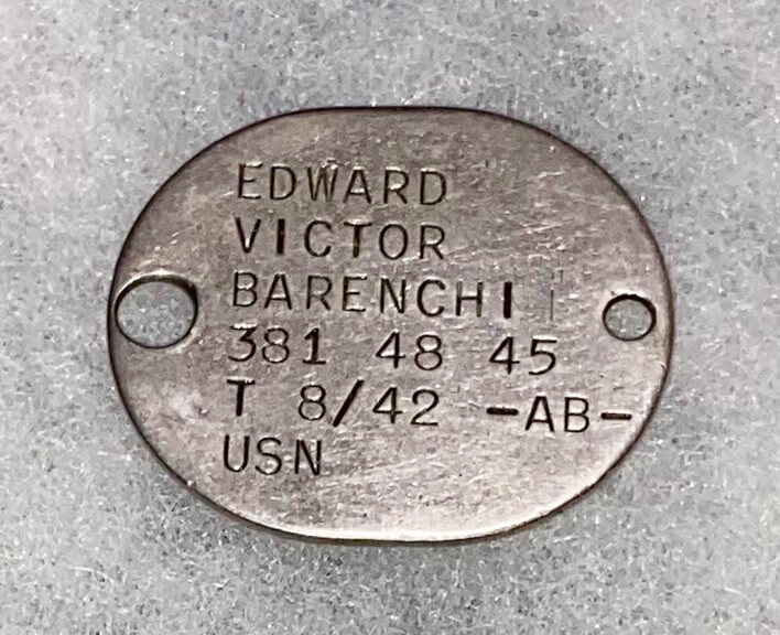WWII Single USN Edward Barenchi T-42 Dog Tag