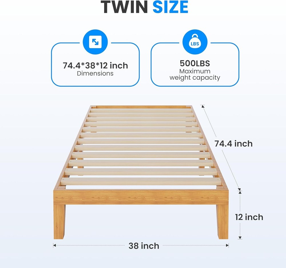 Twin Full Queen King Solid Wood Platform Bed Frame Strong Wood Slat Support