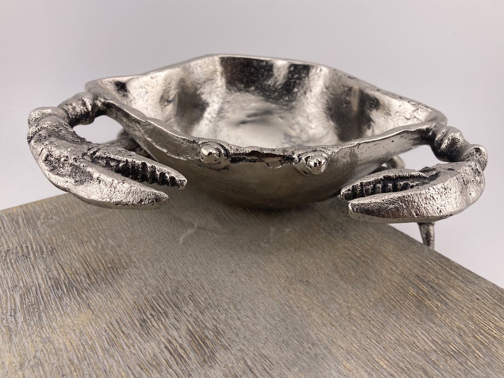Wooden Serving Tray with Pewter Crab Serving Bowl