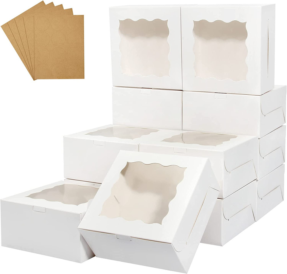 60 Pcs Bakery Boxes with Window 6 X 6 X 3 Inches White Cookie Boxes Pastry Boxes