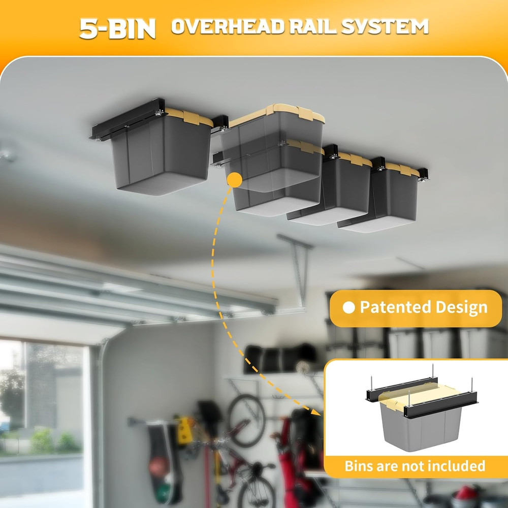 Ceiling Tote Storage Rails, Heavy Duty Garage Ceiling Bin Storage Rack Adjustabl