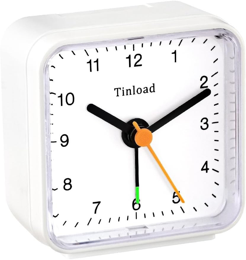 Classic Analogue Travel Alarm Clock with Snooze Function and Light, Compact Size