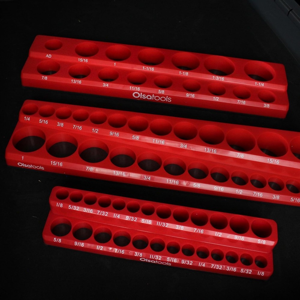 Red Magnetic Socket Holder Set - 68 Socket Capacity for 1/4”, 3/8”, 1/2” Drives