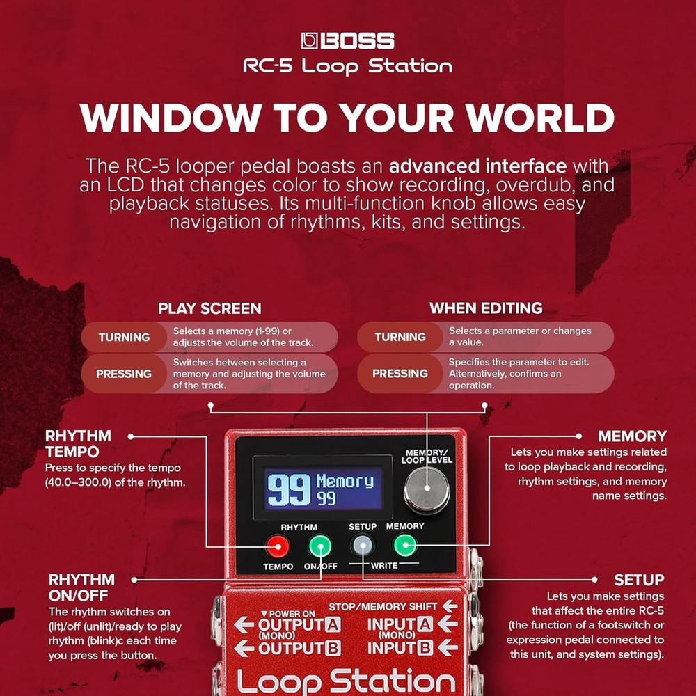 Boss RC-5 Loop Station | Advanced Looping Features in a Compact Pedal | 32-Bit A