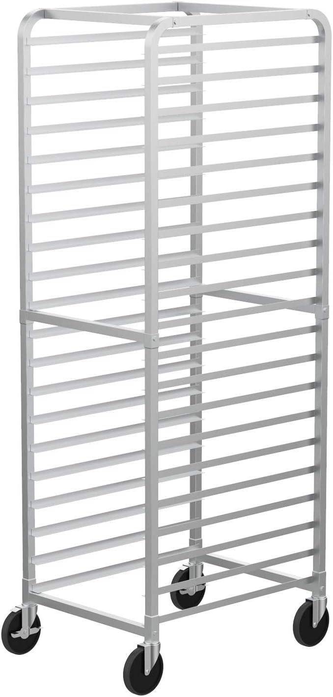 20-Tier Bakery Rack Stainless Steel Sheet Pan Rack with Brake Wheels for Kitchen