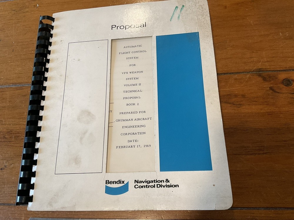 ORIGINAL 1969 GRUMMAN / BENDIX F-14 AUTO FLIGHT CONTROL SYSTEM PROPOSAL BOOK