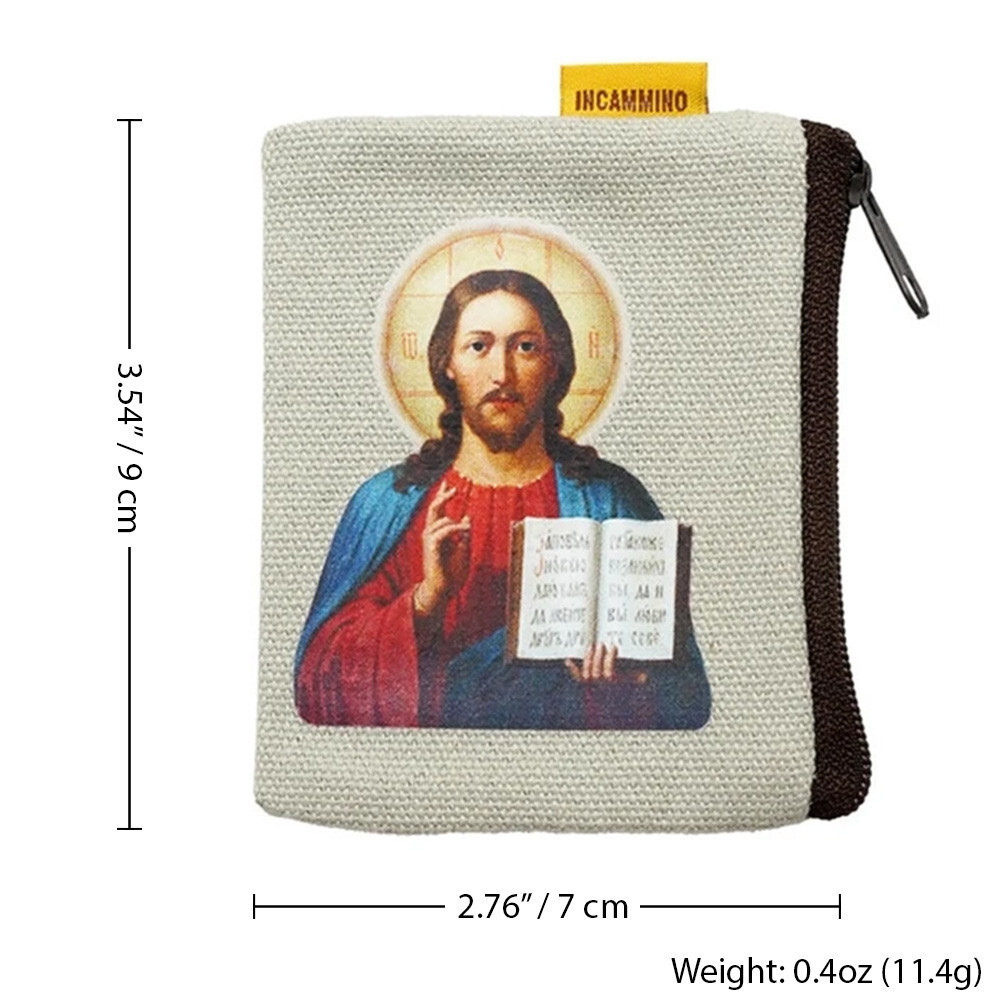 Jesus Christ Icon Rosary Pouch – Zippered Canvas Religious Coin Purse