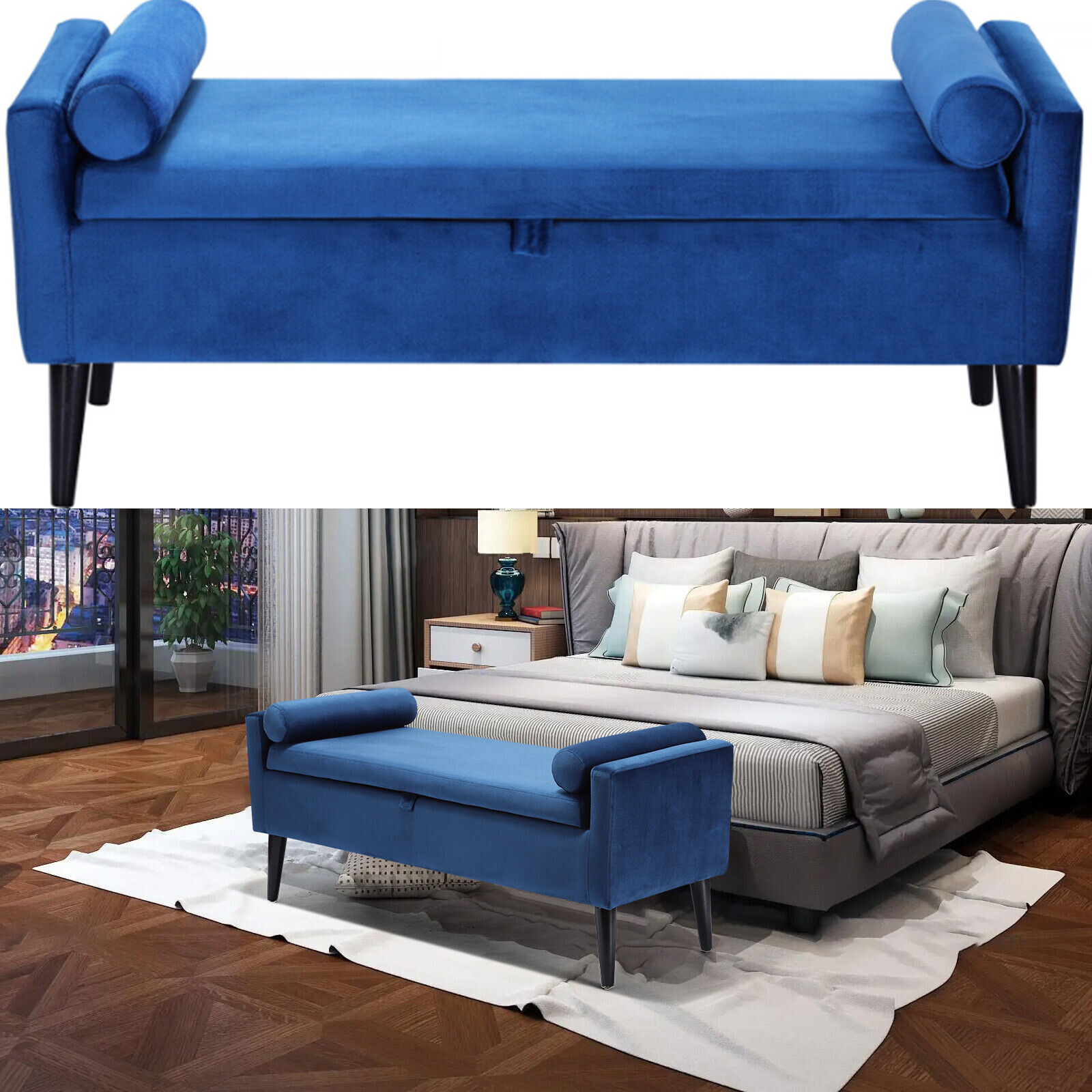 Modern Storage Bench Ottoman Velvet Upholstered Storage Seat in Entryway Bedroom