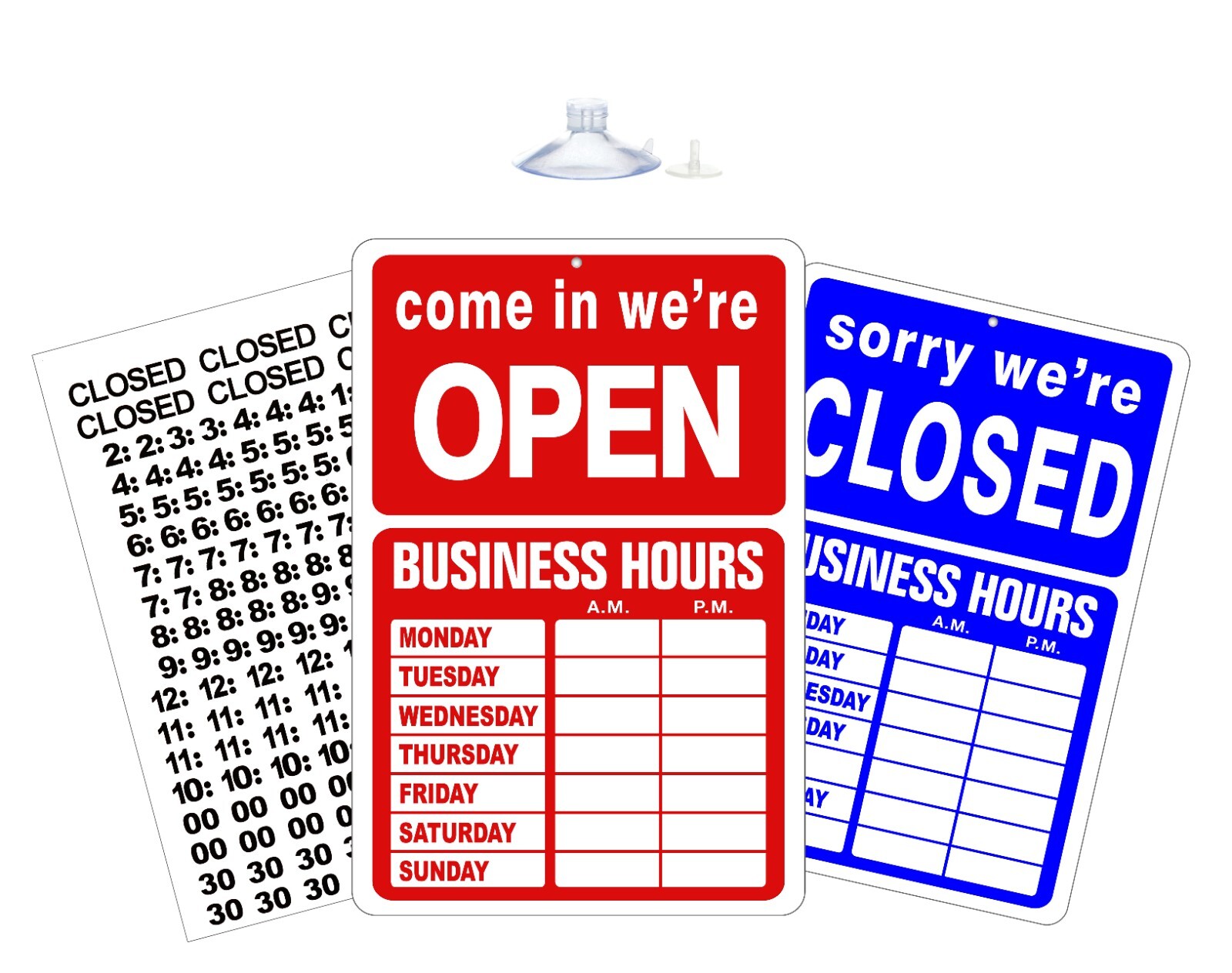 OPEN CLOSED BUSINESS OPEN HOURS SIGN Store Hours of Operation Window Glass Door