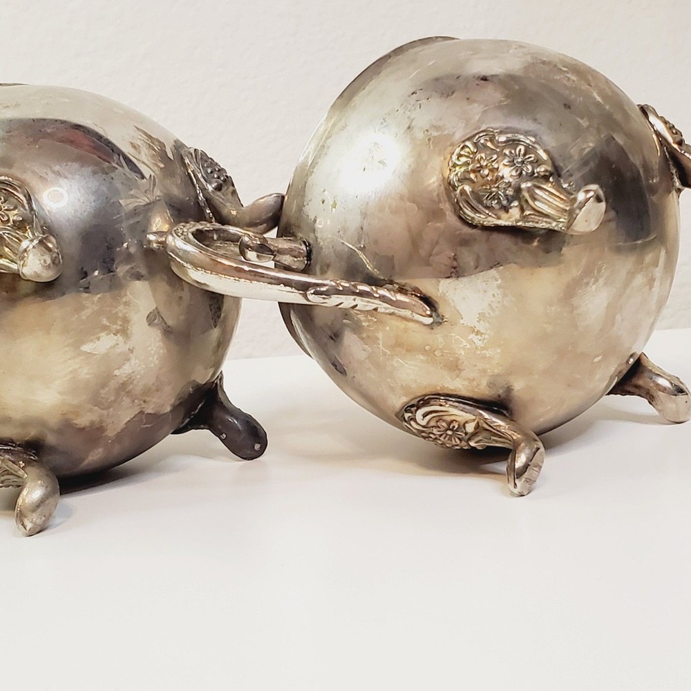 Vintage Victorian Silver Sugar Bowl and Creamer Set Decorative