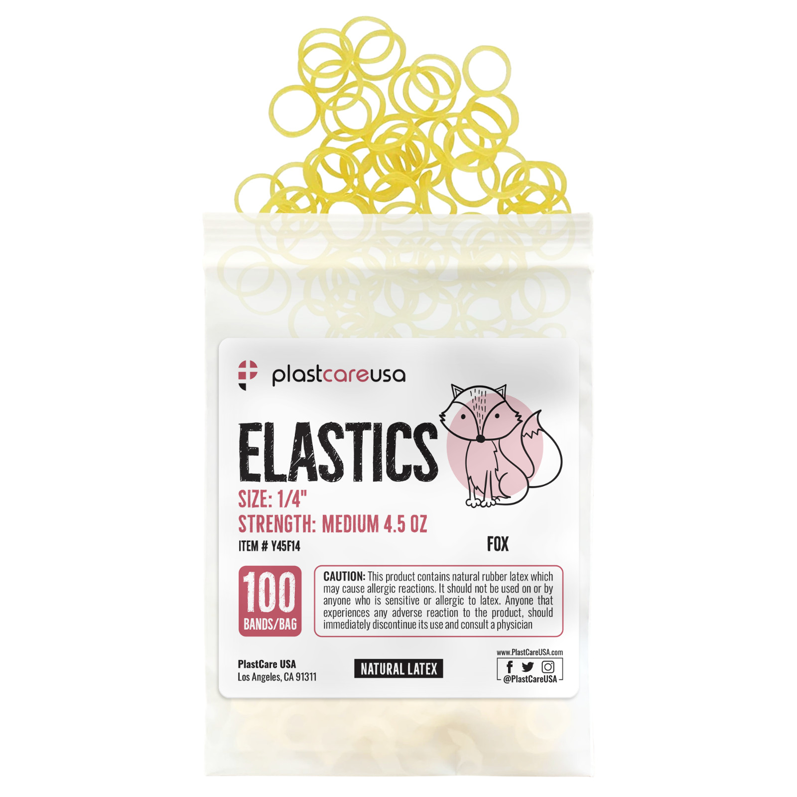 100 Medium 4.5 Oz 1/4" Fox Orthodontic Latex Elastic Rubber Bands Braces