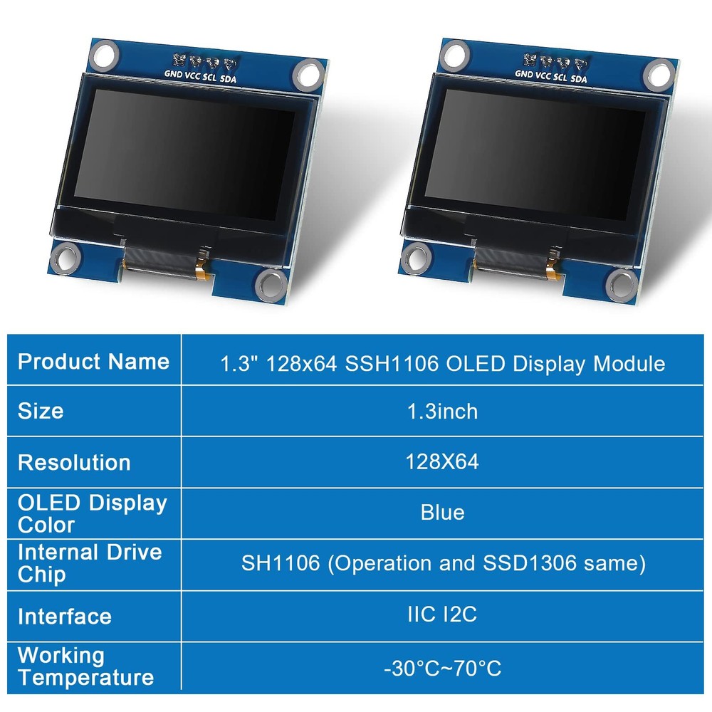 4pcs 1.3" OLED Display Module SPI IIC I2C Serial 128x64 SSH1106 SSD1306 OLED ...