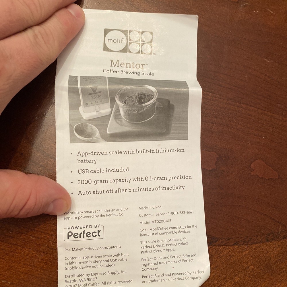 Motif Mentor Coffee Brewing Scale Digital Scale App Driven NEW