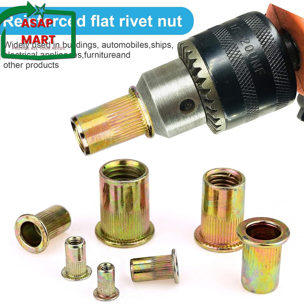 100Pcs #6-32 UNC Rivet Nuts, Carbon Steel Flat Head Rivnut Threaded Insert Nut,