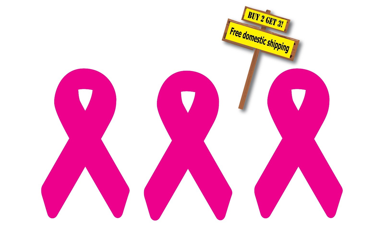 (3) Pink Breast Cancer Ribbons 10% of Purchase is Donated 1.0" x 1.7" p294