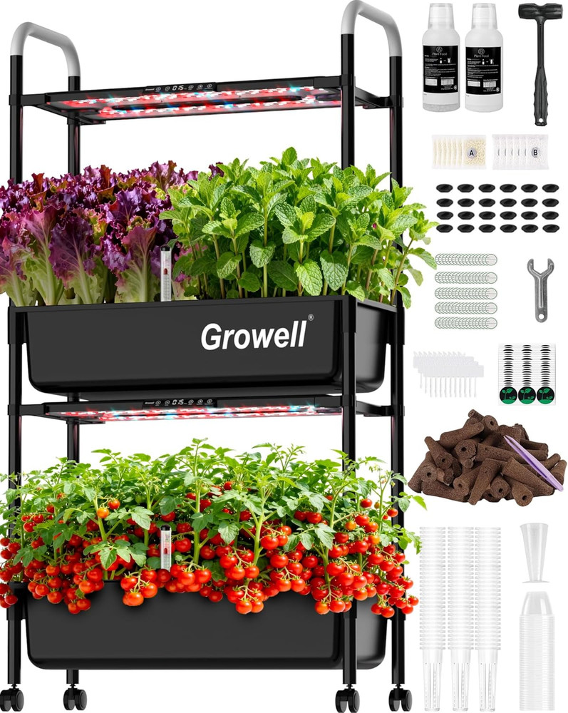 Vertical Hydroponics Growing System with LED Light & Water Pump, 54 Pods