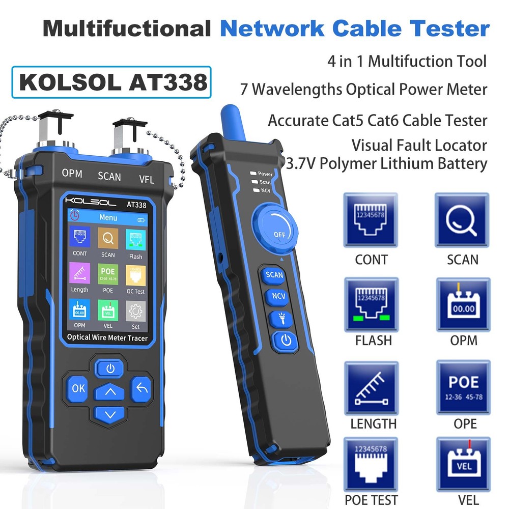 KOLSOL AT338 Network Cable Tester LAN Optical Wire Meter Power Meter Tester