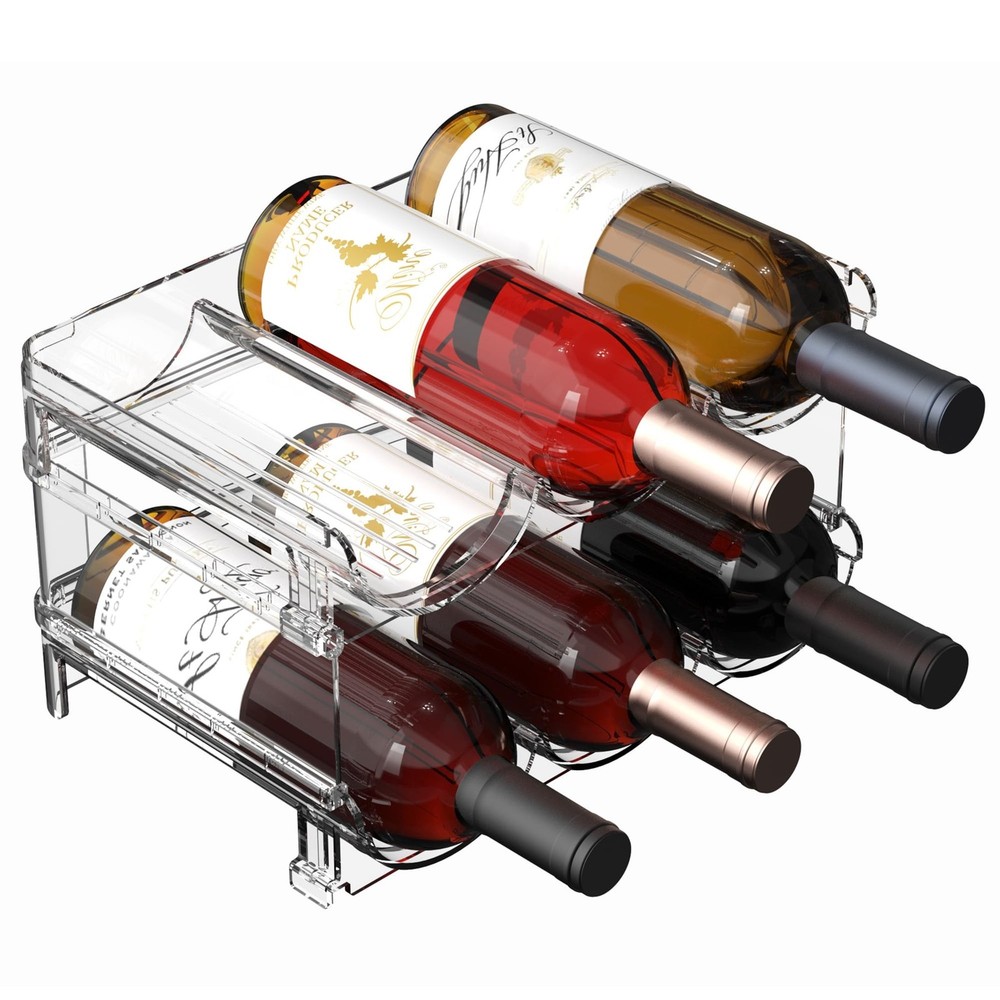 Plastic Stackable Wine Rack for Refrigerator, 2 Tier Large Capacity Water Bot...