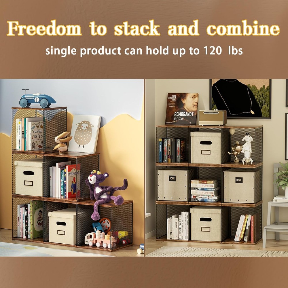 3 Cube Vinyl Record Storage DIY Stackable 120-150 Records 3 Cube, Black Brown