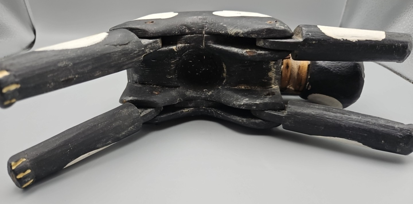 Vintage Black and White Folk Art Cat Marionette, 9" X 8.75", 15" W/Handle