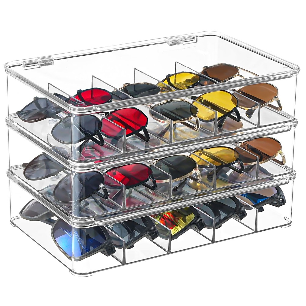 AntStep Sunglasses Organizer, Sunglasses Storage 3 Layers, Clear Stackable Ey...