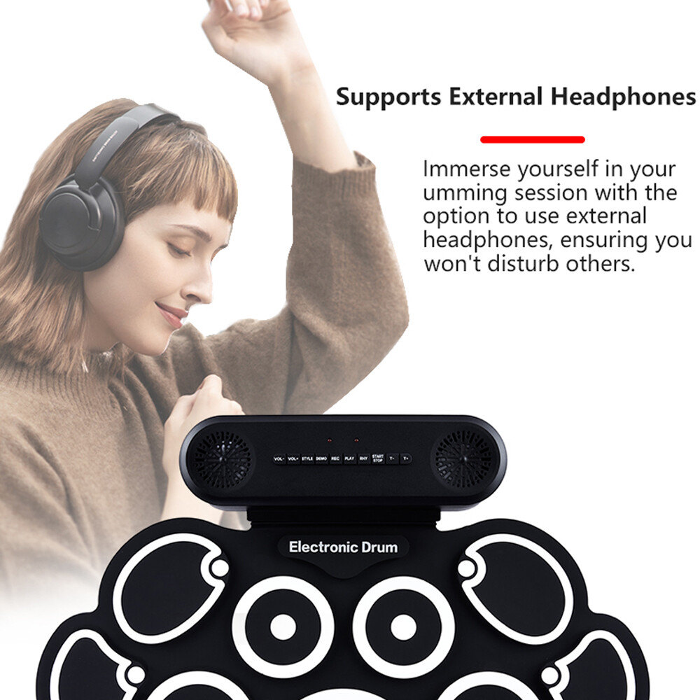 Electronic Drum Set 9 Pads Drum Practice Pad Kit Roll-Up Electric Drum Set