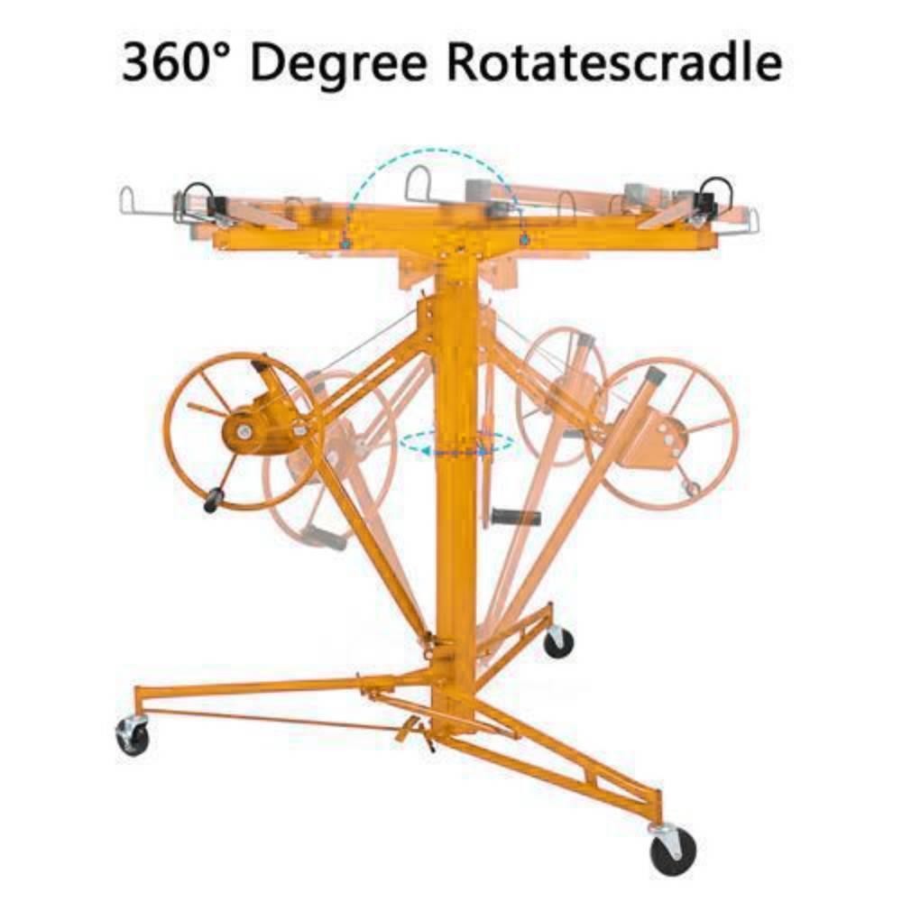 16FT Drywall Panel Hoist Dry Wall Rolling Caster Lifter Construction Tool Yellow