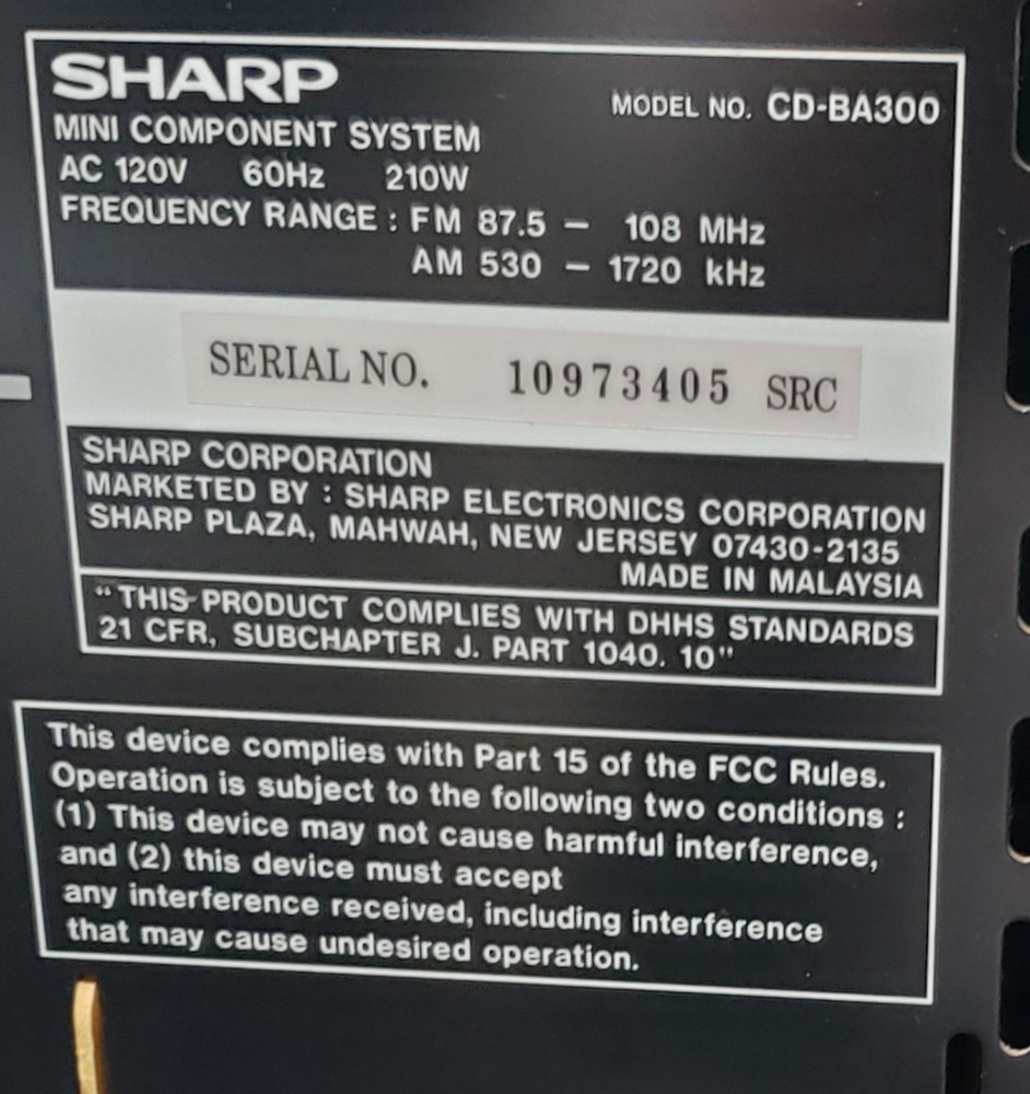 SHARP Mini Component Shelf System - CD-BA300 - Tested, Dual Sided Speakers, READ